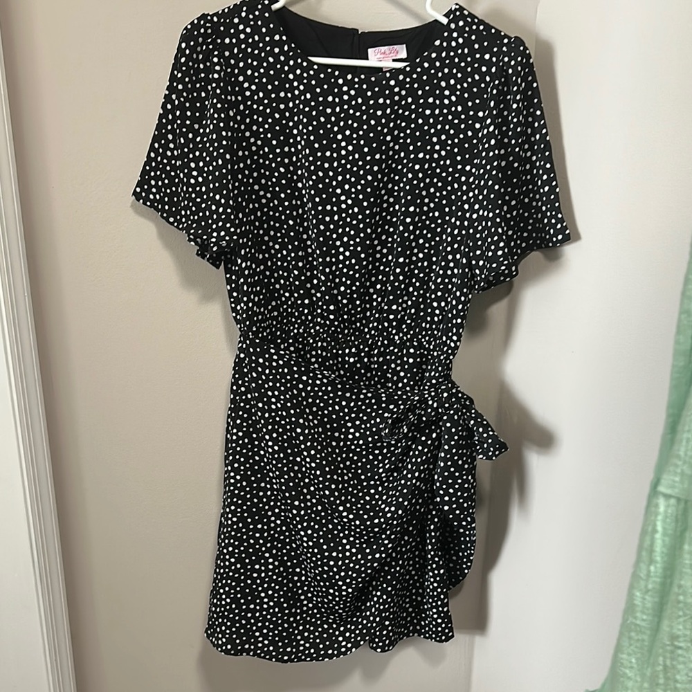 Pink Lily Black and White Wrap Mini Dress